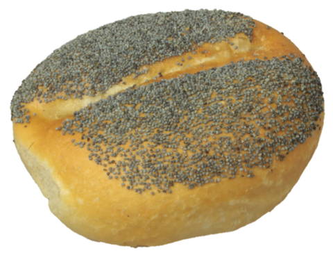 einzelnes Mohnbrötchen (Weizenbrötchen mit Mohnauflage)