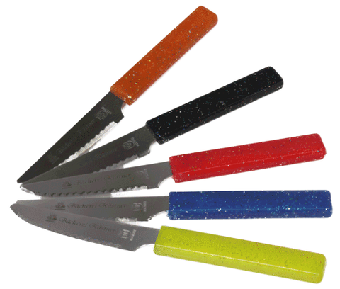 5 Brötchenmesser mit Edelstahlklinge und verschieden farbigen Kunststoffgriffen