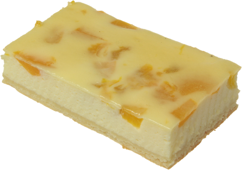 Stück Quarkkuchen mit Pfirsichstücken